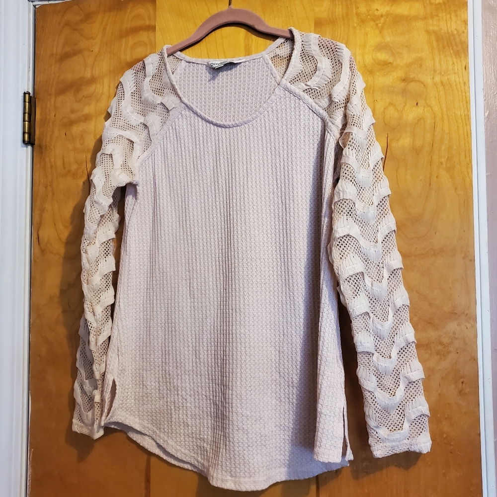 DAVI & DANI Cream Textured Long Sleeve Top Medium